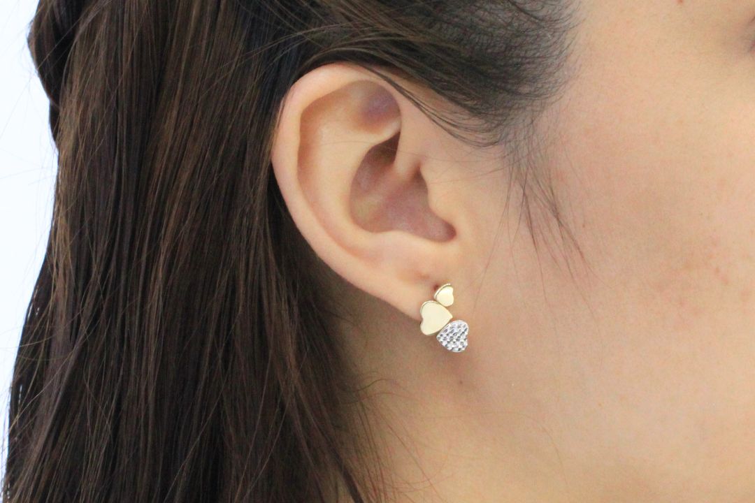 Arete con Broche Patente de Corazones Brillantes mod. 5790 - Joyería Orovel’s