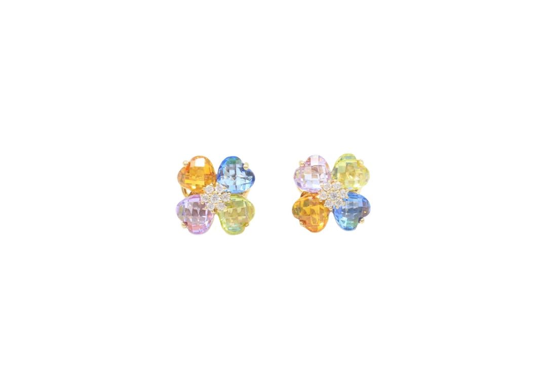 Arete con Broche Raqueta con Diseño Flor de Zirconias mod. 5786 - Joyería Orovel’s