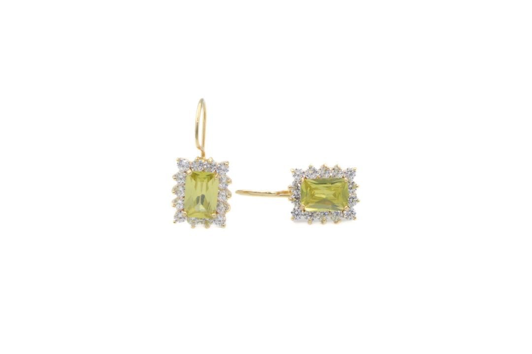 Arete con Zirconia Cuadrada Color Verde Limón mod. 6298 - Joyería Orovel’s