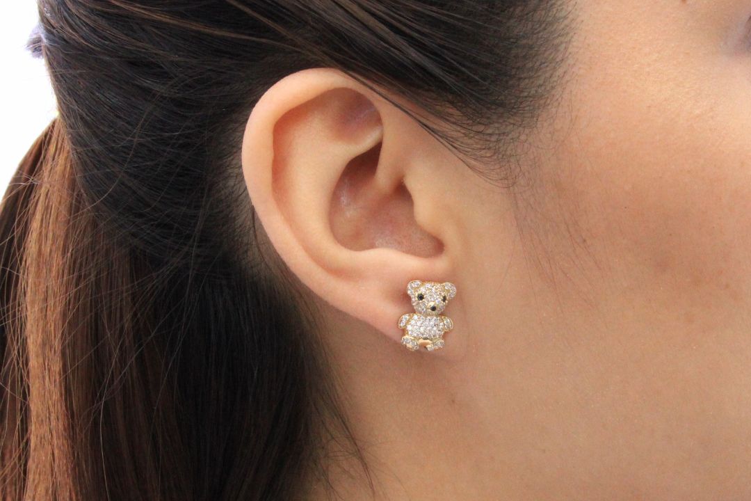 Arete de la Colección Ositos con Incrustación de Zirconias mod. 6136 - Joyería Orovel’s