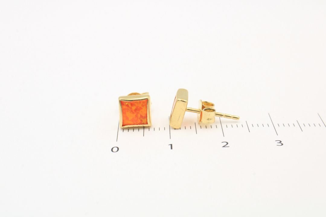Arete de Oro 14k con Piedra Ópalo Naranja mod. 3561 - Joyería Orovel’s