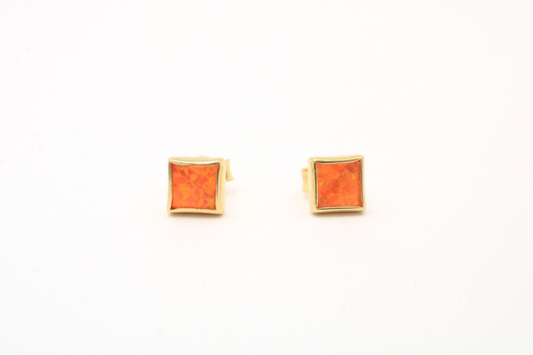 Arete de Oro 14k con Piedra Ópalo Naranja mod. 3561 - Joyería Orovel’s