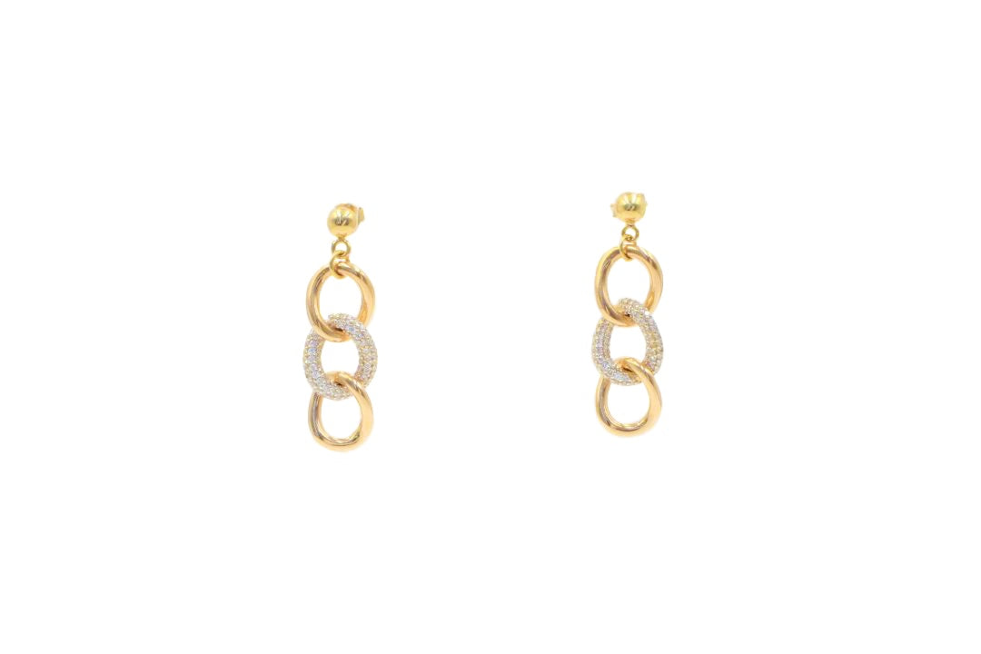Arete Largo en Oro Rosa y Amarillo de Estilo Hueco con Zirconias mod. 5779