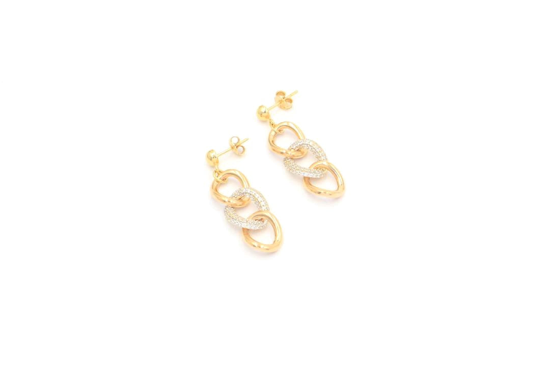 Arete Largo en Oro Rosa y Amarillo de Estilo Hueco con Zirconias mod. 5779