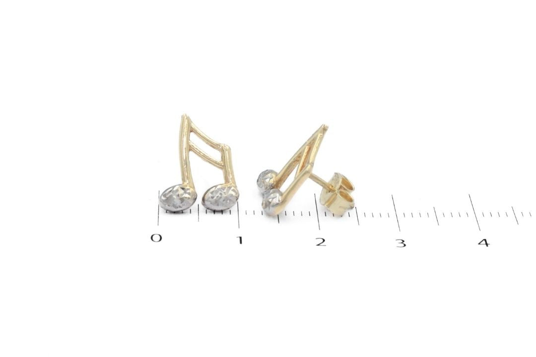 Arete de Notas Musicales con Diamantado en Oro Combinado mod. 6194