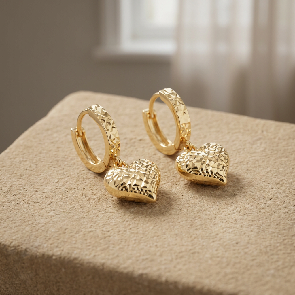 Grapa Larga de Oro 14k Corazones Acabado Texturizado mod. 11239