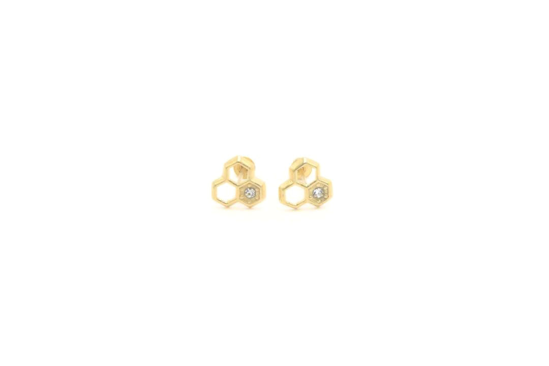 Broquel 14k Colmena de Abeja con Zirconia Brillante Mod. 5846