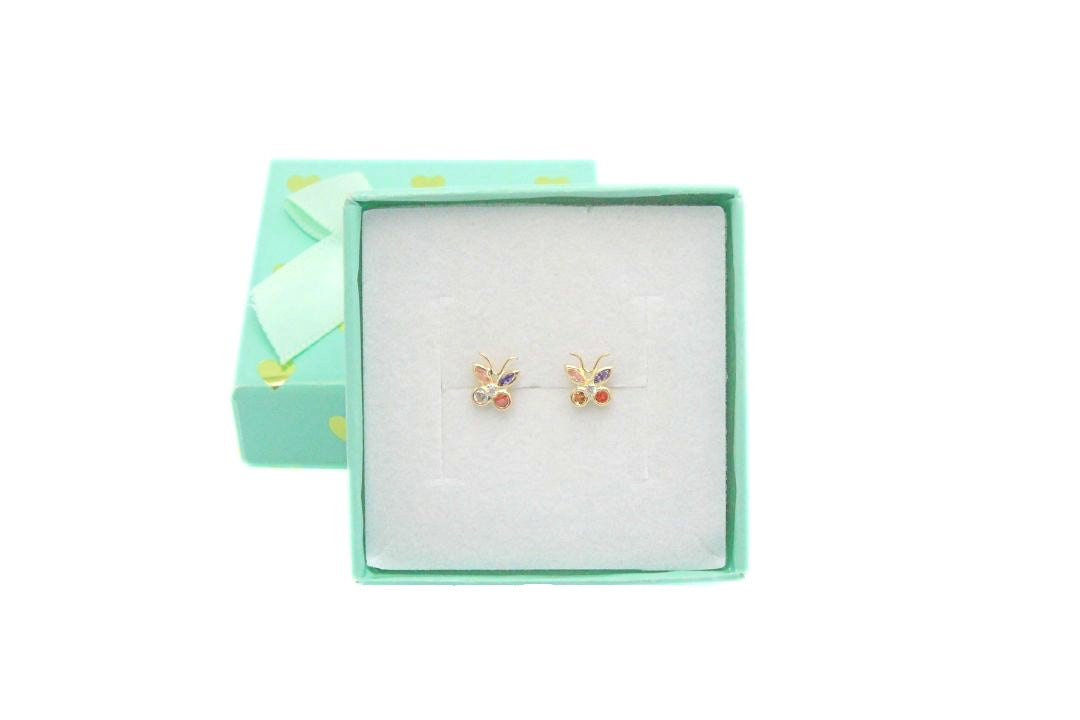 Broquel 14k Mariposas con Zirconias de Colores Mod. 5848