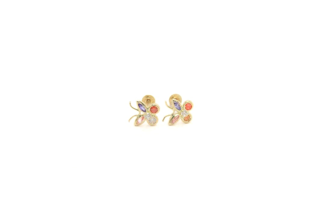 Broquel 14k Mariposas con Zirconias de Colores Mod. 5848