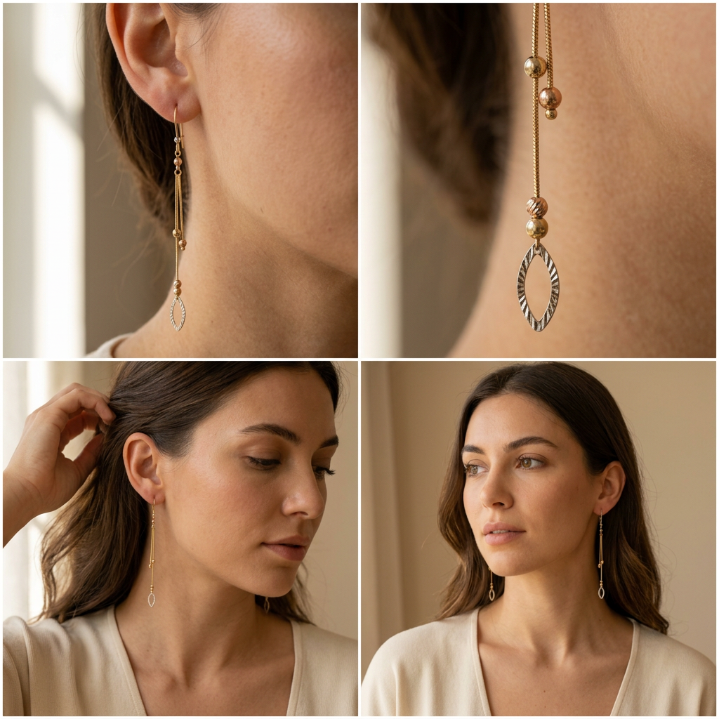 Arete Largo de Oro 14k Bolitas Facetadas Florentinas mod. 11232