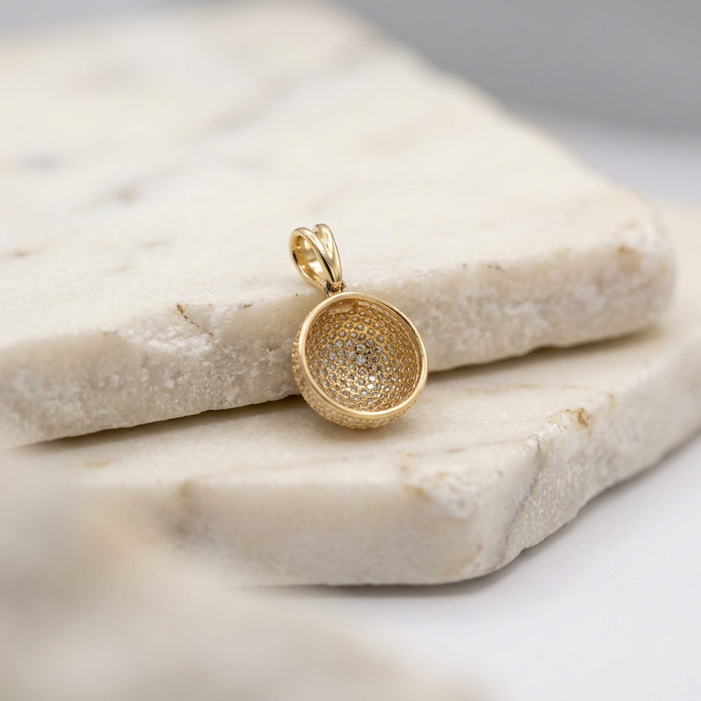 Dije de Oro 14k Media Bola de Fuego con Zirconias mod. 11222