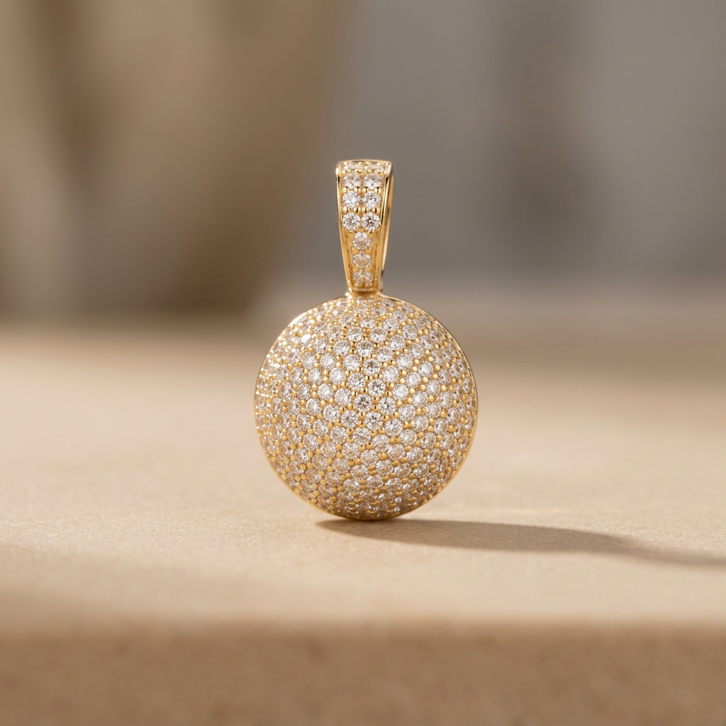 Dije de Oro 14k Media Bola de Fuego con Zirconias mod. 11222