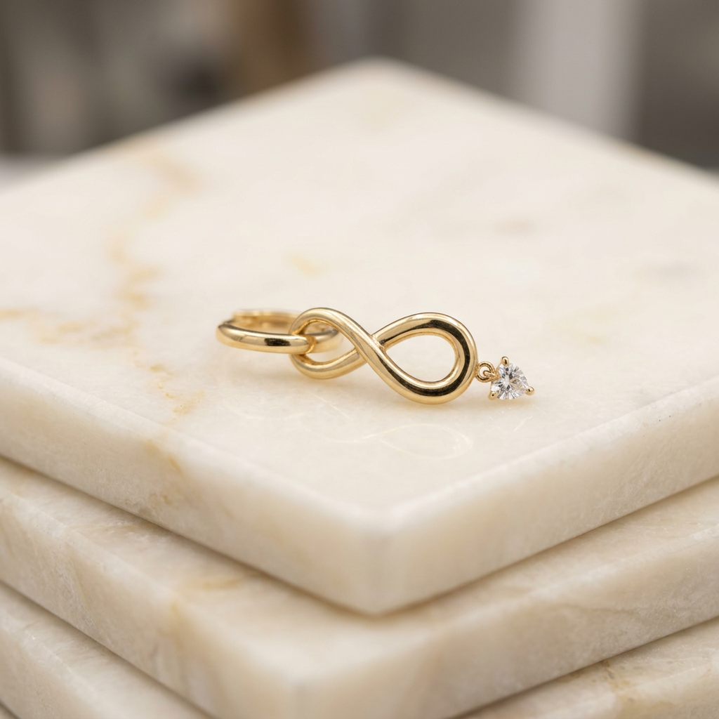 Grapa Larga de Oro 14k Colgantes Infinitos con Zirconia mod. 11240