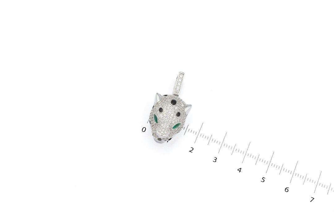Dije Cabeza de Leopardo con Zirconias Finas en Oro Blanco  mod. 6171