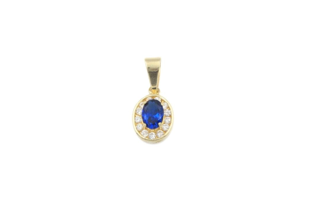 Dije de Piedra Azul Rey de Corte Oval con Biselado de Zirconias mod. 6265
