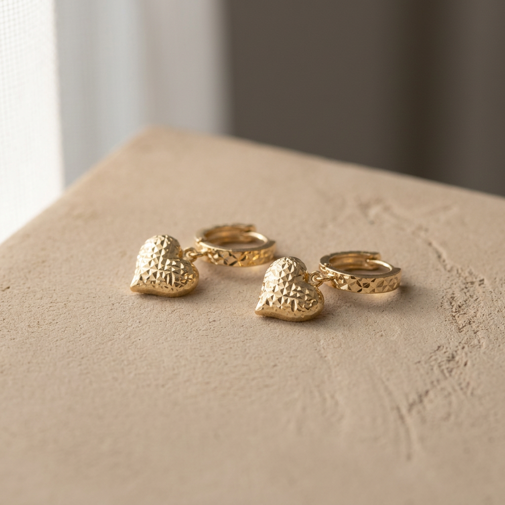 Grapa Larga de Oro 14k Corazones Acabado Texturizado mod. 11239