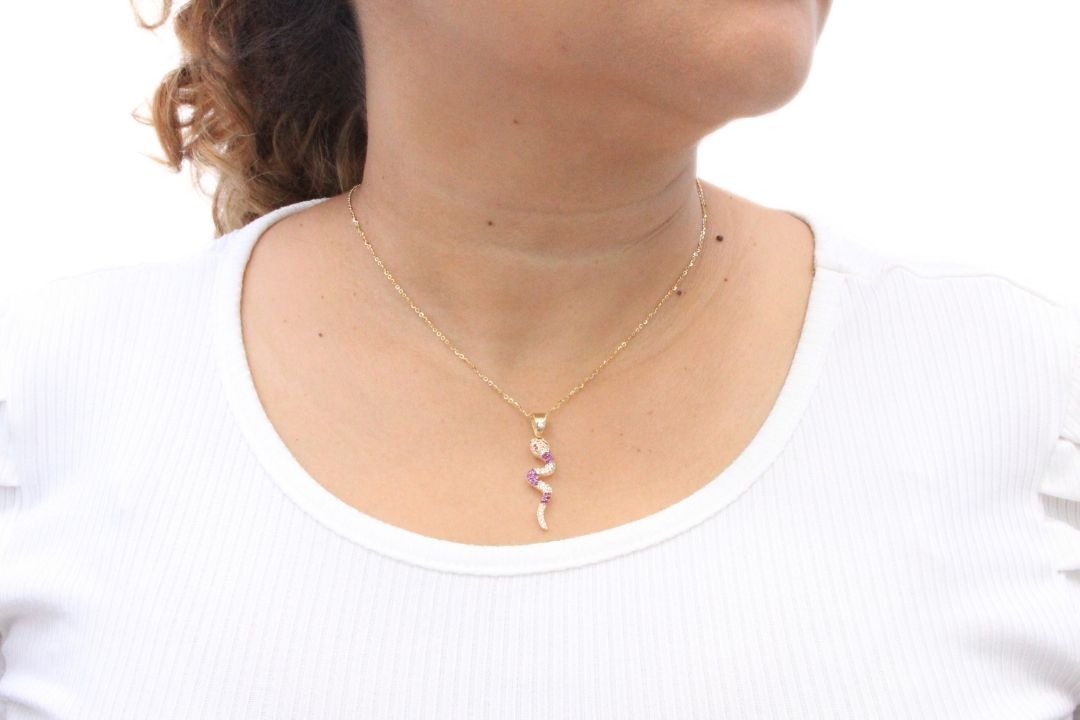Gargantilla de Serpiente Brillante con Zirconias  Magenta mod. 5961