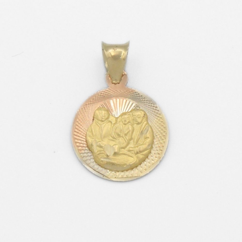 Medalla de Oro 14k para Bautizo con diseño de la Sagrada Familia en Relieve mod. 9891