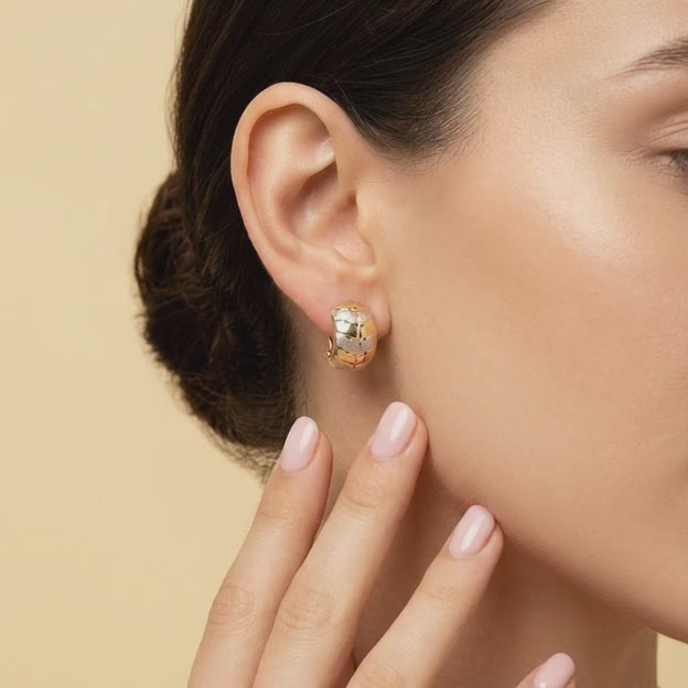 Arete con Broche Patente de Oro 14k Ovaladas con Oro Blanco mod. 11054