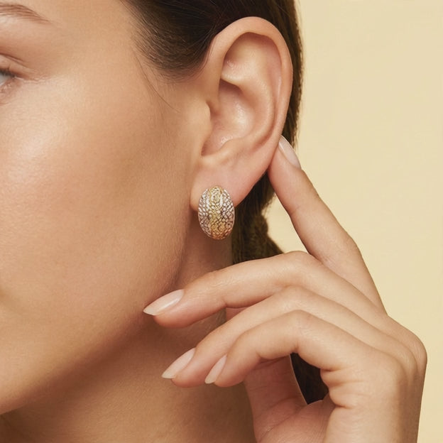 Arete con Broche Patente de Oro 14k Óvalo Diamantado Florentino mod. 11049
