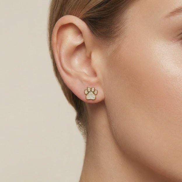 Arete de Oro 14k Huella de Perrito con Zirconias Brillantes mod. 10634