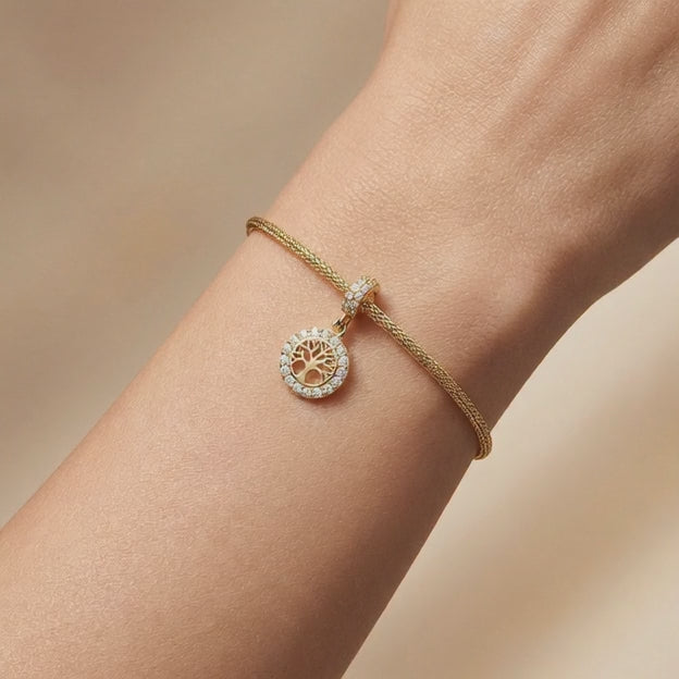 Charm de Oro 14k con Colgante de Árbol de la Vida Incrustado con Zirconias mod. 10650