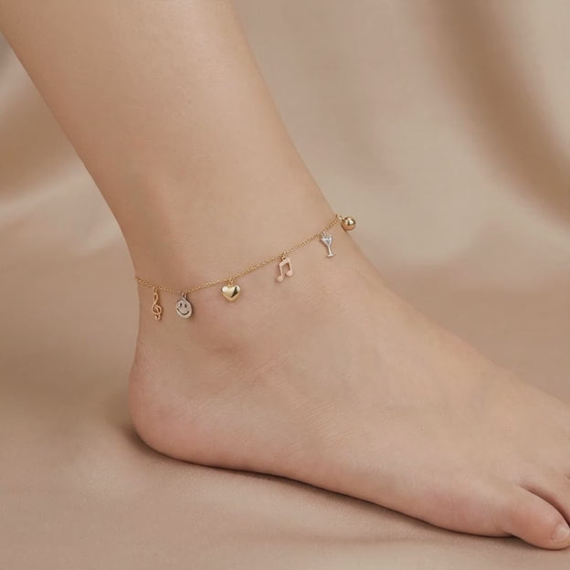 Tobillera de Oro 14k Colgantes de Musicales mod. 11075