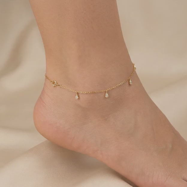Tobillera de Oro 14k con 4 Gotas con Zirconias mod. 11068