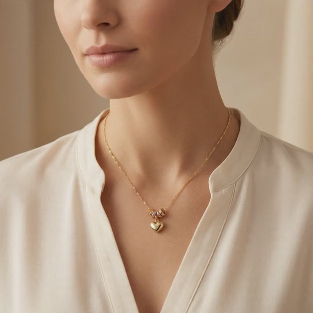Gargantilla de Oro 14k con Aros Florentinos y Colgante de Corazón mod. 11015