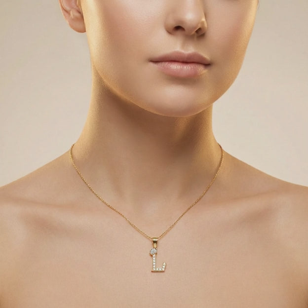 Dije de Oro 14k Modelo de Inicial L Diseñado con Corona e Incrustación de Zirconias mod. 10568