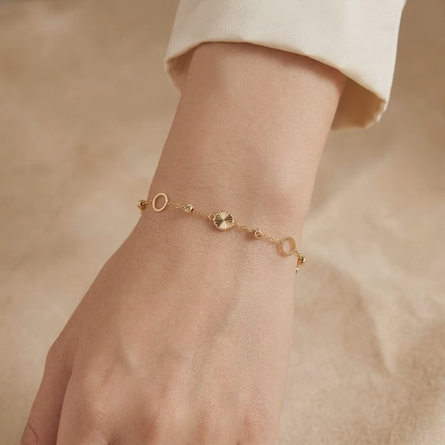 Pulsera de Oro 14k Circulos Diamantados y Huecos mod. 11045