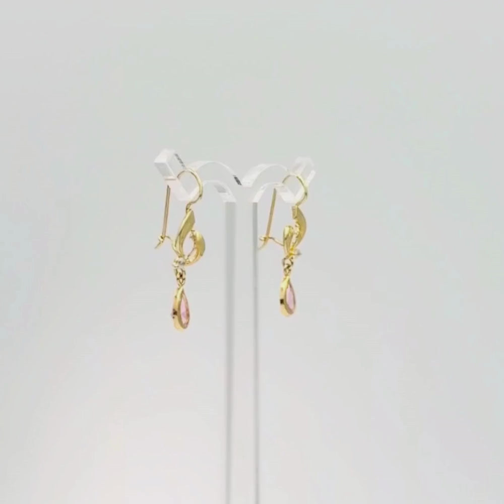 Arete con Broche Arillo de Oro 14k Estilo Largo Elegante con Zirconia Color Rosa Limonade mod. 9768