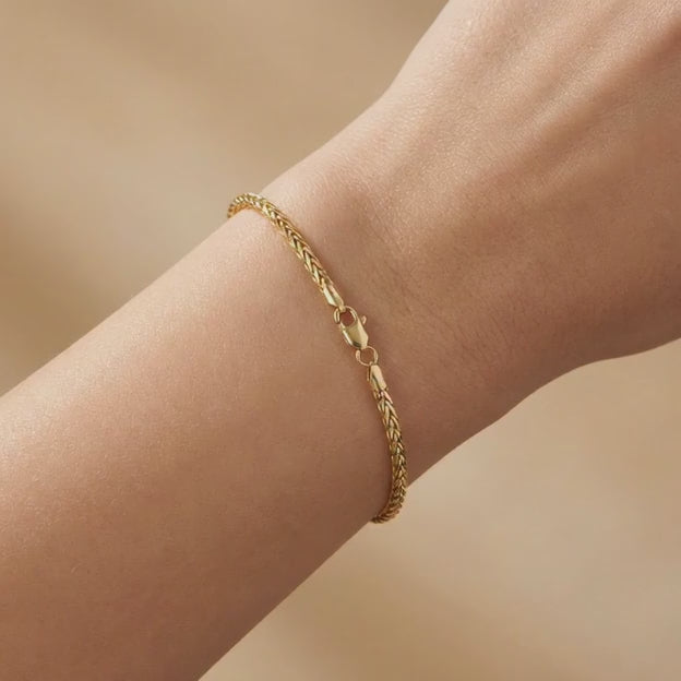 Pulsera Eslabón de Oro 14k Tejido de Espiga Semi Hueca y Brillante mod. 10524