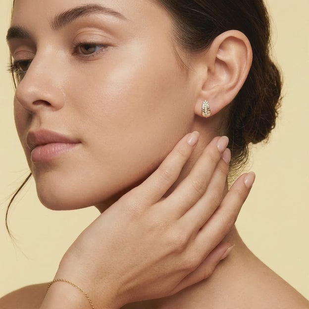 Grapa de Oro 14k Hojas con Incrustación de Zirconias mod. 11002