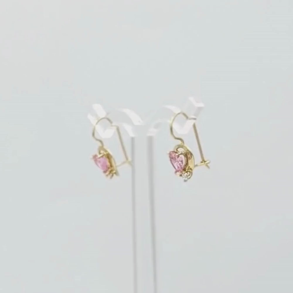 Arete con Broche Arillo de Oro 14k Diseño de Corazón con Zirconia Rosa mod. 9764