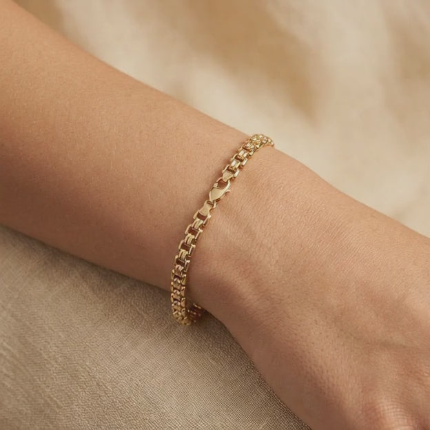 Pulsera de Oro 14k Tejido Fino y Brillante Estilo Elegante mod. 10742