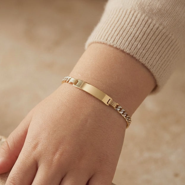 Esclava de Oro 14k para Niño Hueca de Tejido Barbado con Diamantado mod. 11207