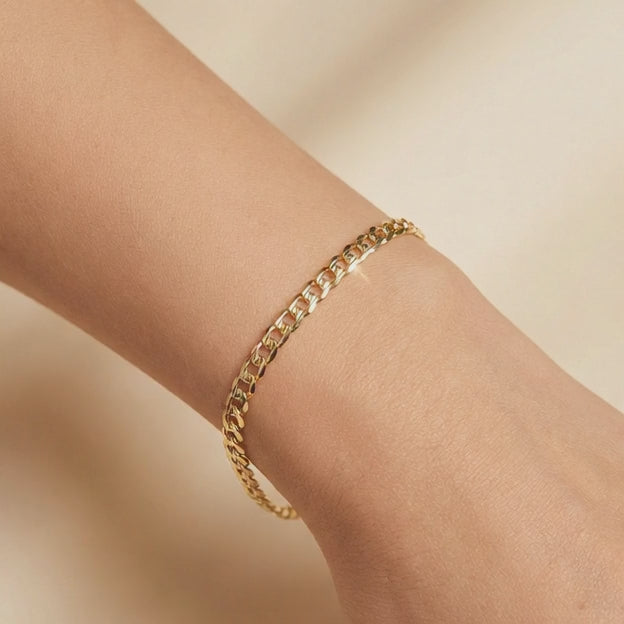 Pulsera Eslabón de Oro 14k Barbada Tradicional con Diamantado Fino mod. 10525