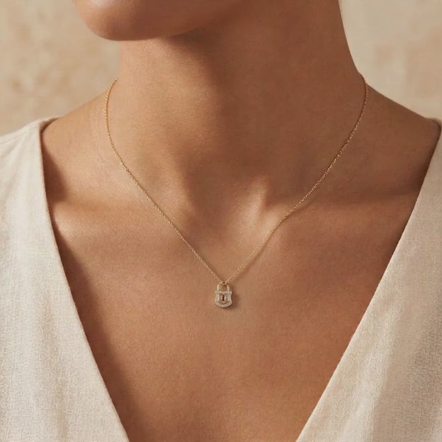 Gargantilla de Oro 14k Candado con Borde de Zirconias mod. 11144