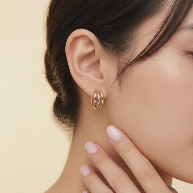 Arete de Oro 14k con Tres Aros Florentinos mod. 11059