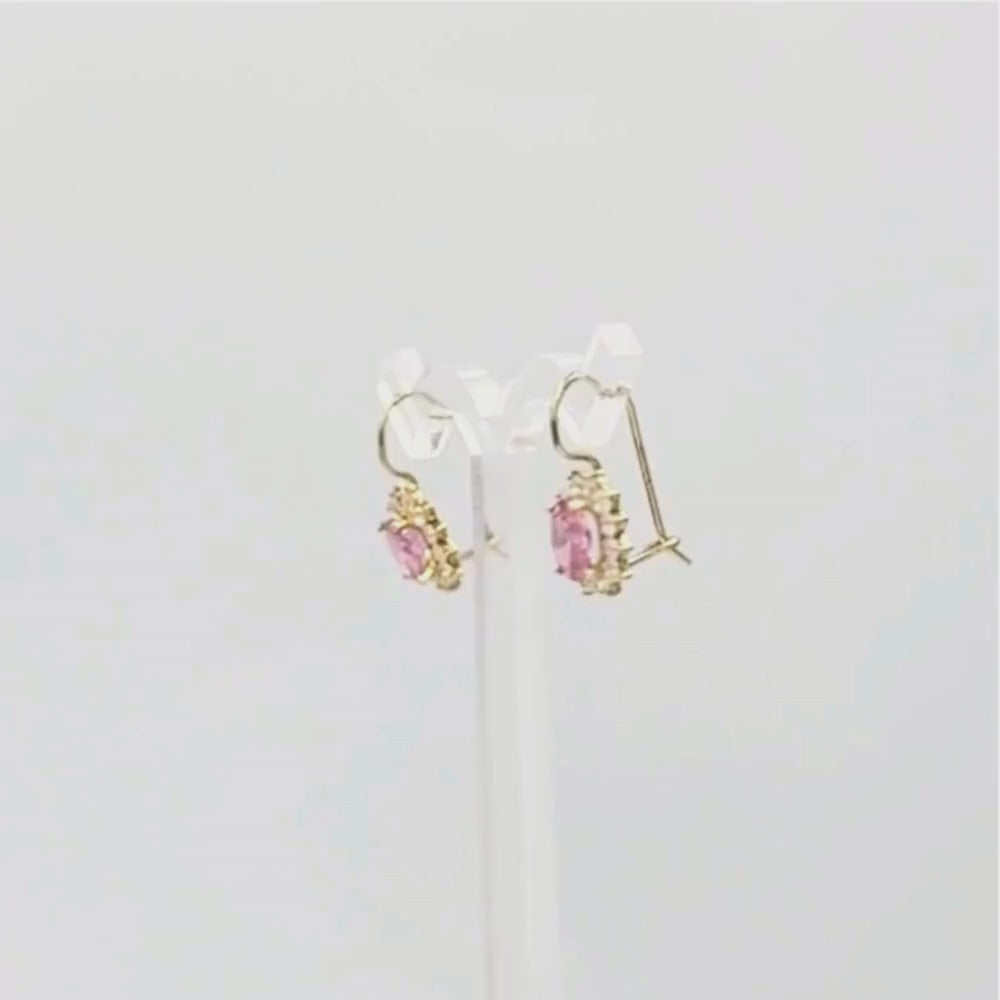 Arete con Broche Arillo de Oro 14k Flor de Zirconia Rosa con Zirconias Brillantes mod. 9765