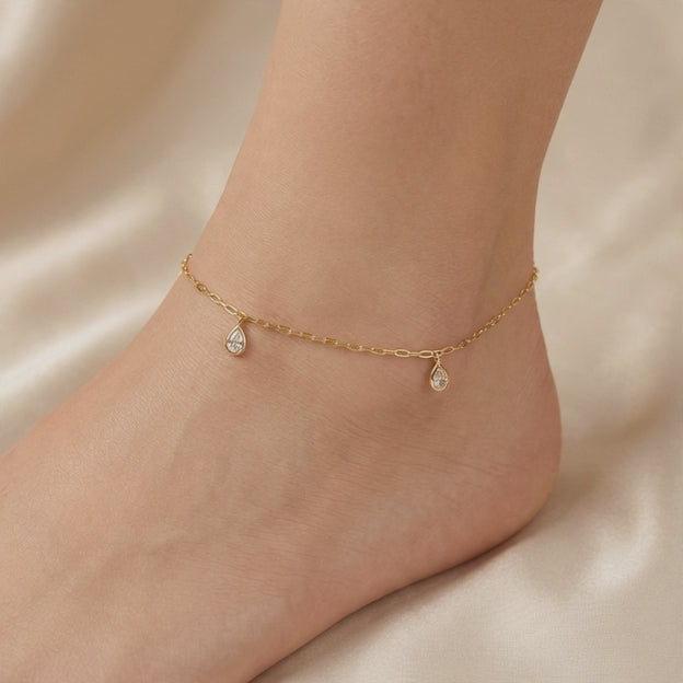 Tobillera de Oro 14k Gotas con Zirconias mod. 11030