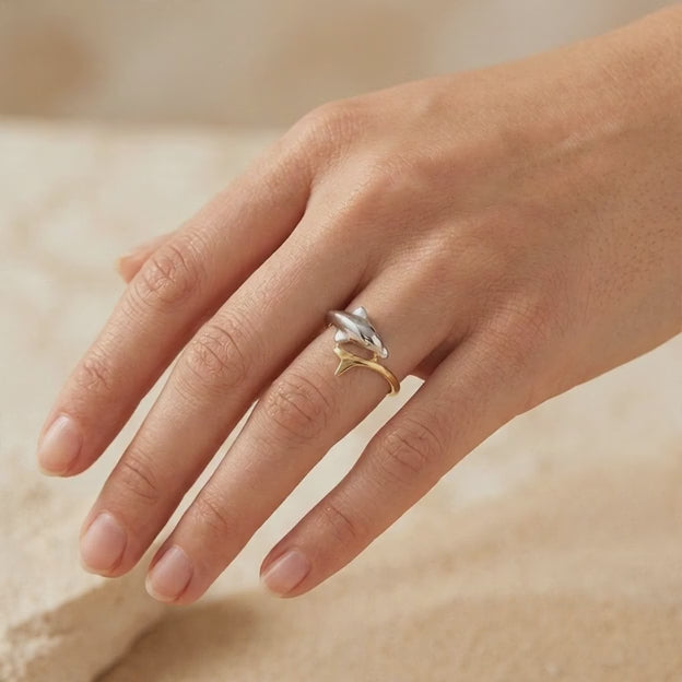 Anillo de Oro 14k Delfin con Oro Blanco mod. 10886