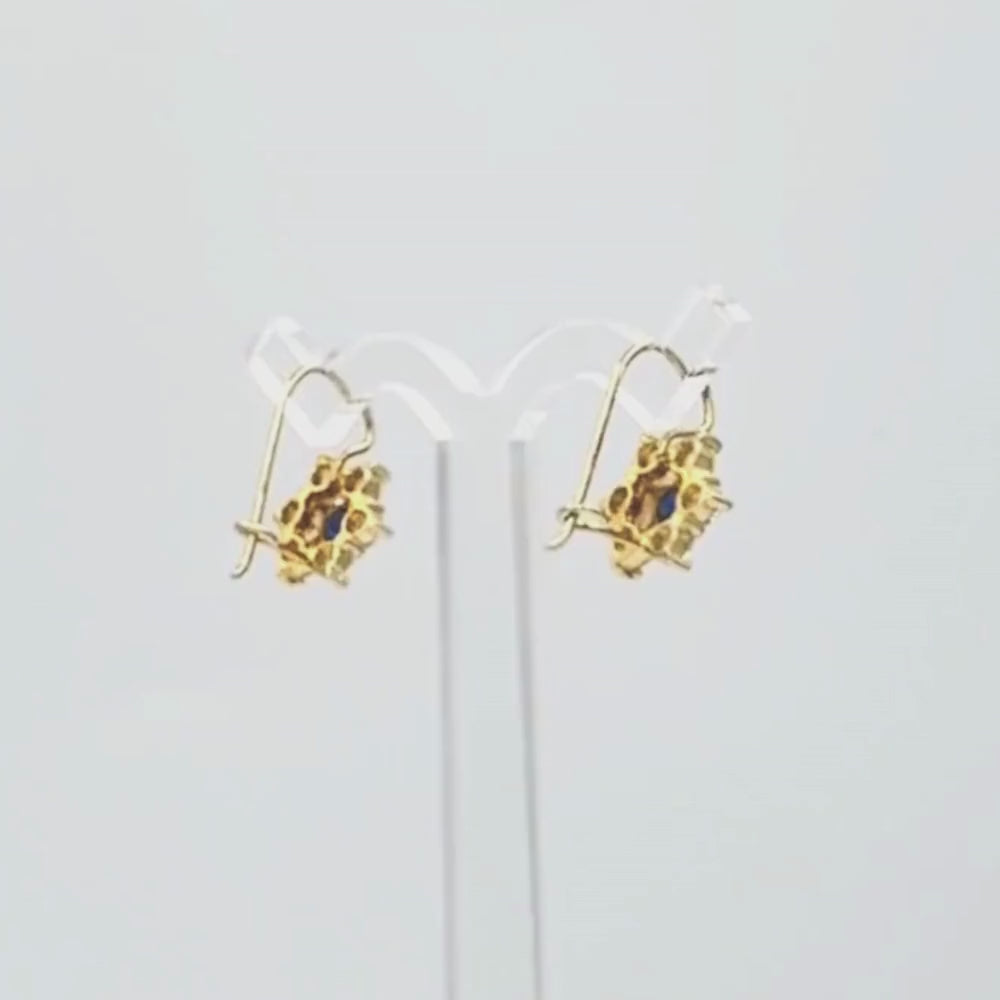 Arete con Broche Arillo de Oro 14k con Diseño Estrella Incrustado con Zirconia Azul mod. 9762