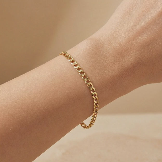 Pulsera Eslabón de Oro 14k Tejido Barbado Inflado Estilo Hueco y Brillante mod. 10535