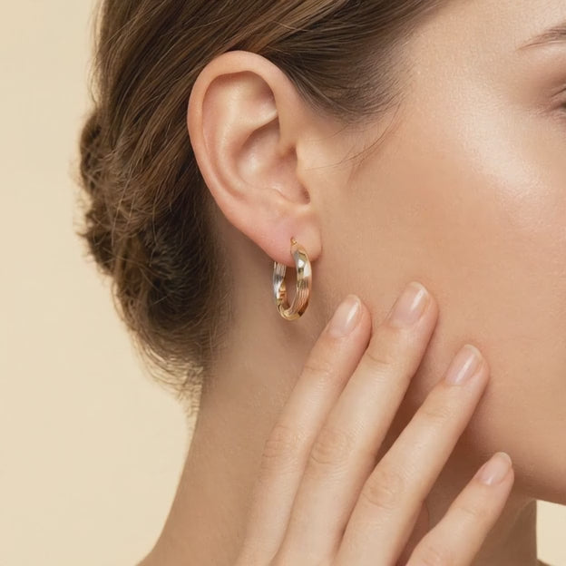 Arracada de Oro 14k Aro Torzal con Diamantado Florentino mod. 11183