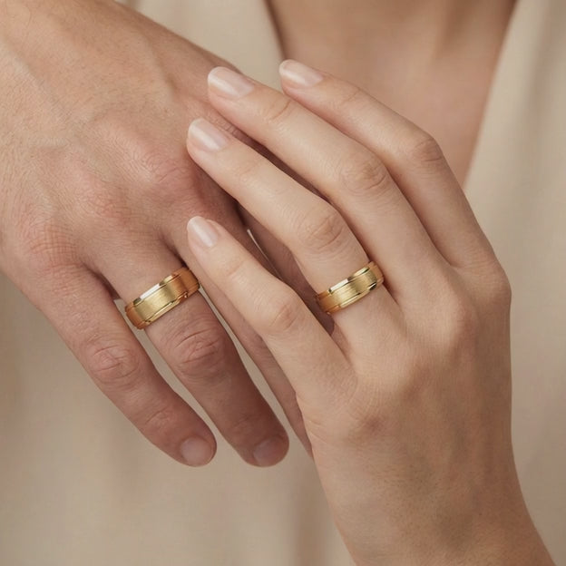 Argollas de Matrimonio de Oro 14k Diseño Confort Elegante Tono Mate y Brillante mod. 10619