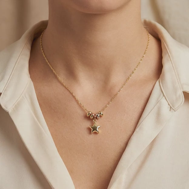 Gargantilla de Oro 14k con Aros Florentinos y Colgante de Estrella mod. 11023