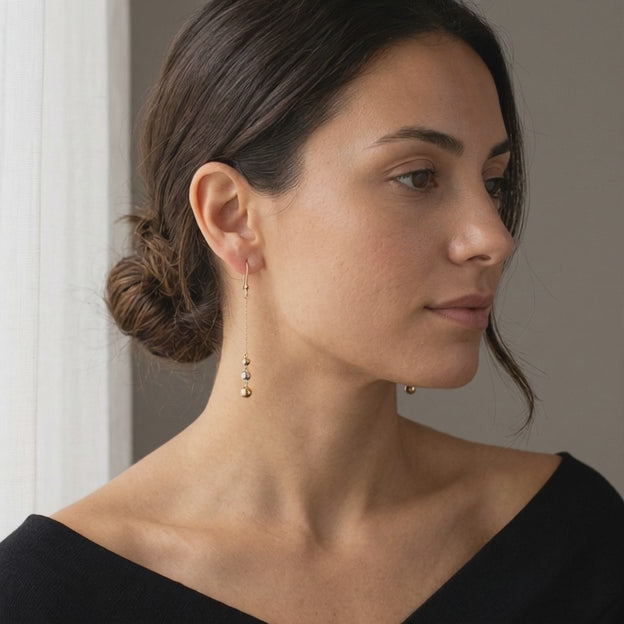 Arete Largo de Oro 14k Aros Brillantes con Zirconias mod. 11234
