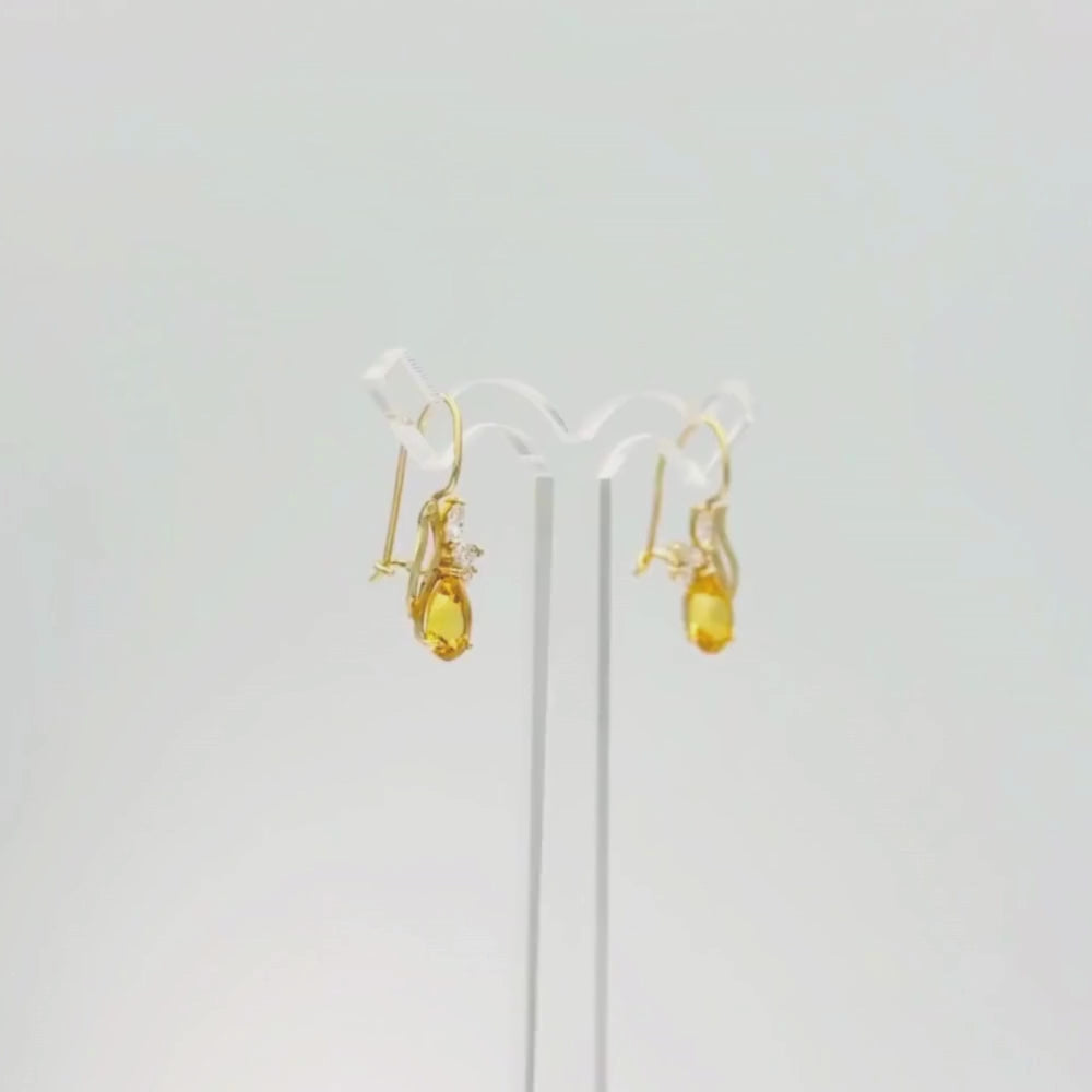 Arete con Broche Arillo de Oro 14k Diseño Elegante con Calado Especial y Zirconia Color Ambar mod. 9769